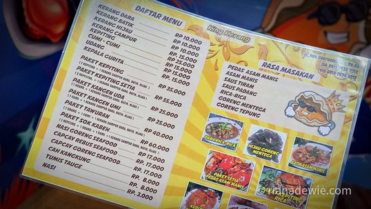 Daftar menu dan harga King Kerang Jogja 